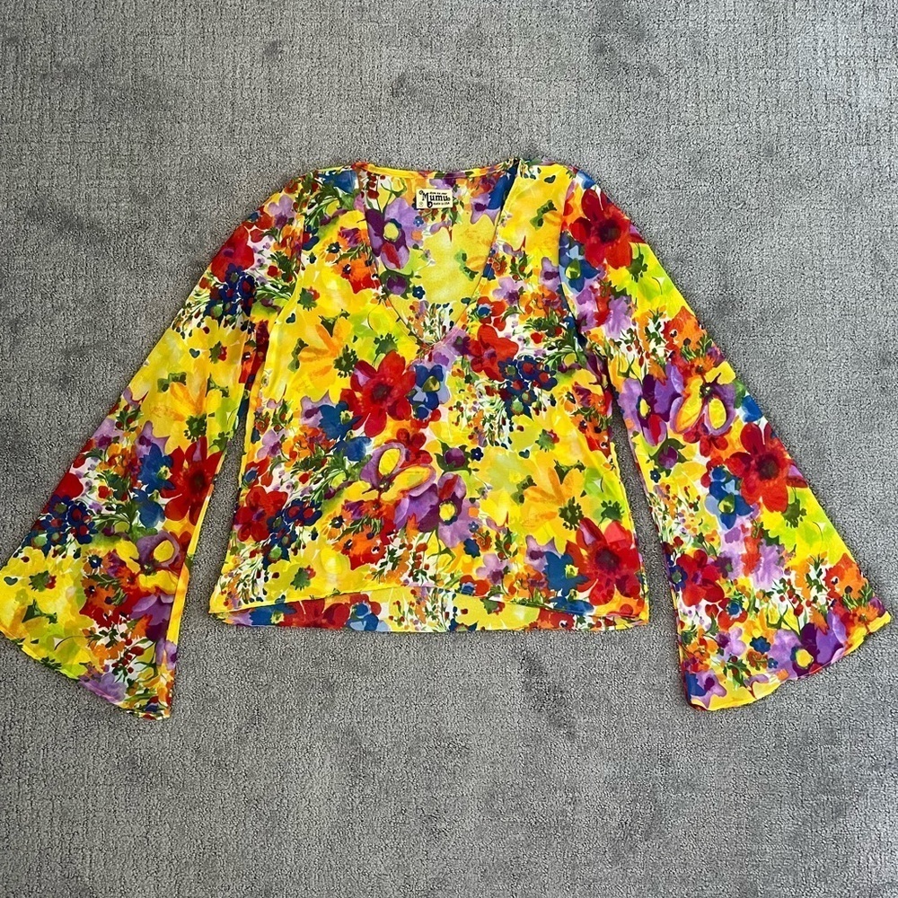 Show Me Your Mumu Sheer Watercolor Floral Long Sleeve Top